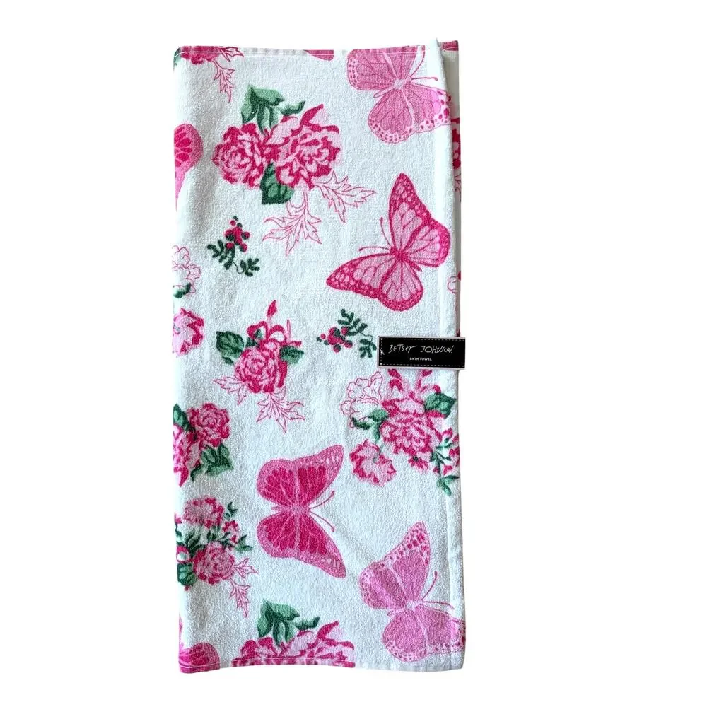 Betsey Johnson Pink Floral Butterfly Bath Towels 2pc Set 100% Cotton Plush NEW